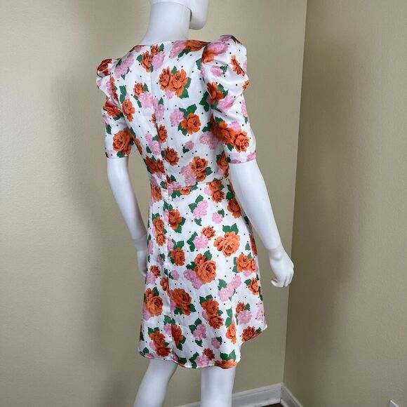 Zara Women Size S Floral Satin Rose Polka Dot Mini Dress Blogger Favorite Preppy